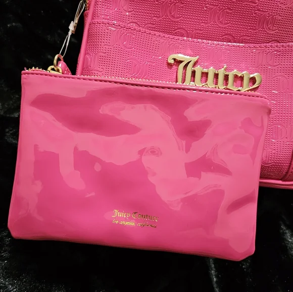 NWT Juicy Couture Pullout Pouch Backpack Pink Flash Embossed Bookbag Purse - Picture 3 of 8
